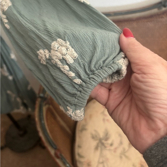 Free People Green Long Sleeve Dress with Cream Floral Embroidery - Picture 6 of 6